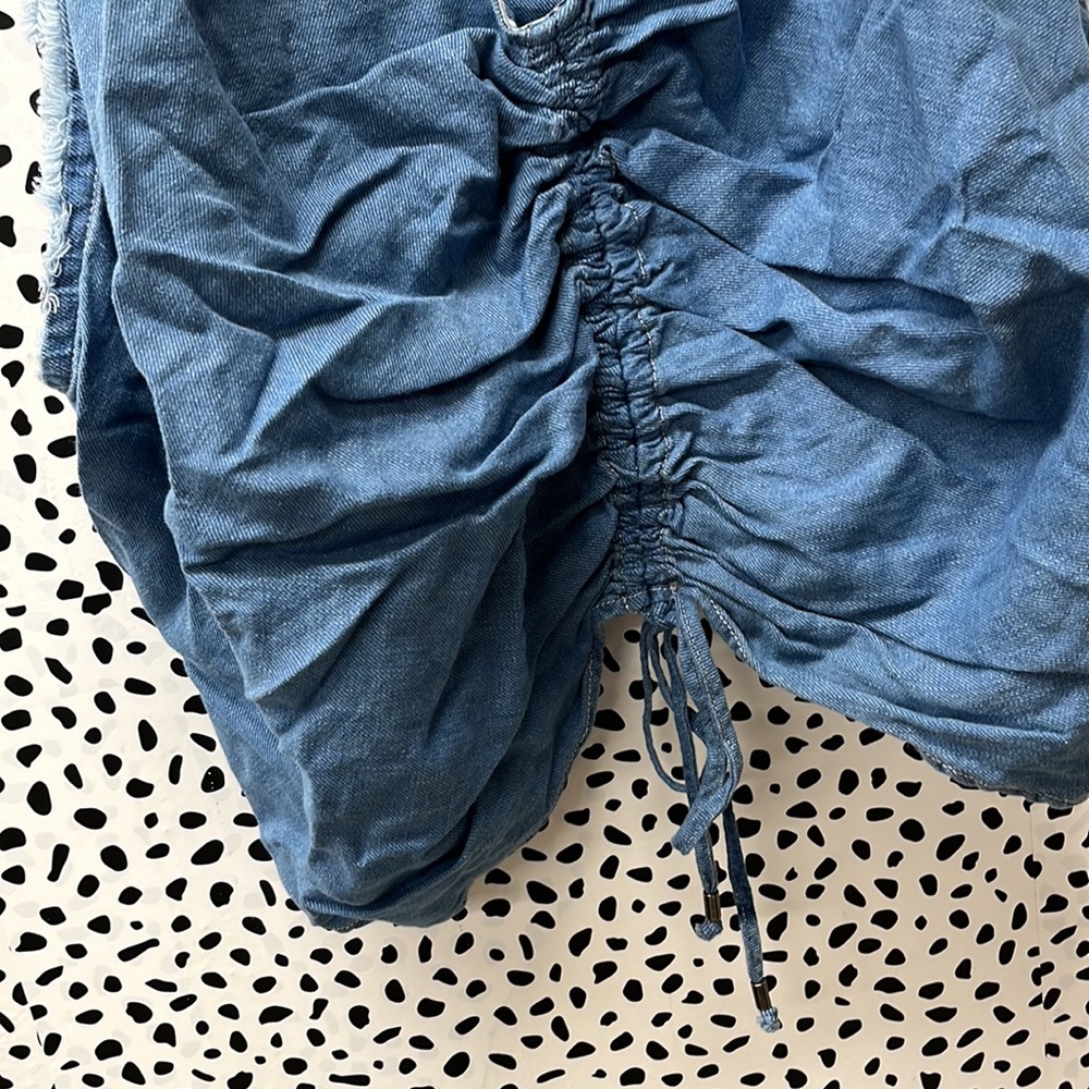 Anthropologie Blue Ruched Crop Top - Picture 6 of 8